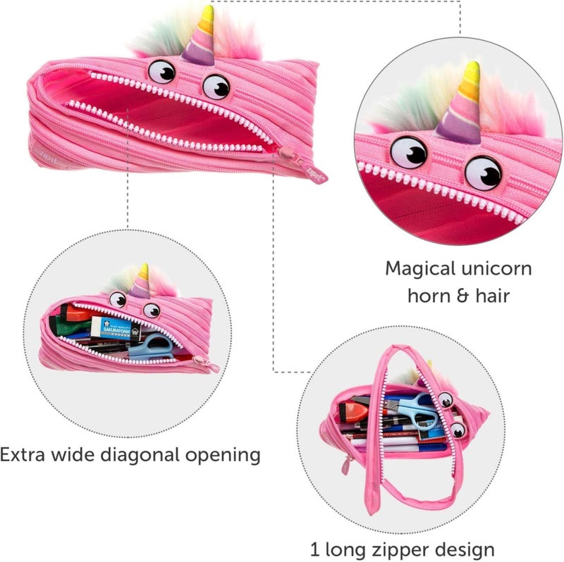 ZIPIT Unicorn Pencil Case for Girls, Cute Zipper Pouch for Kids Teens, Stationery Bag for School, Pink - Image 5